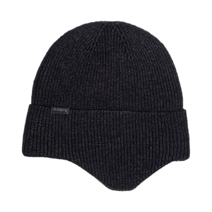 Mens winter black knitted beanie with earflaps and thermal fleece lining for outdoor warmth