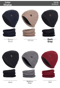 Winter knit beanie and neck warmer set in six various colors with soft fleece lining