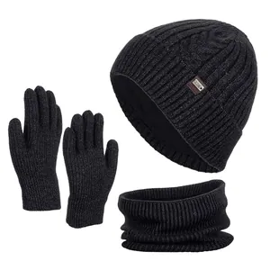 Winter Warm Acrylic Knit Beanie Hat Scarf And Touch Screen Gloves Thermal Fleece Lined For Men Women Outdoor Accessory