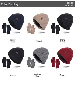 Detailed grid display of winter knit hat and touchscreen glove sets in six assorted colors