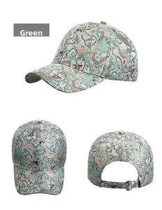 Detailed views of ethnic pattern baseball cap with vintage jacquard print and adjustable buckle