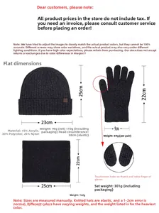 Flat lay of gray winter knit set with touchscreen gloves and thick fleece lining details