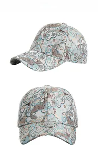 Detailed views of ethnic totem patterns on outdoor baseball cap with jacquard fabric