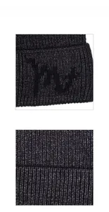 Detailed close-up showing the dark gray ribbed knit texture and soft flocking logo detail