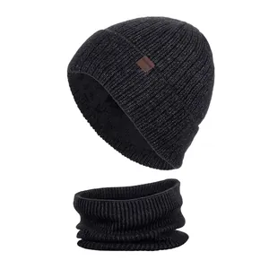 Men's Winter Beanie Hat And Scarf Set Fleece Lined Thermal Knitted Skull Cap Outdoor Windproof Neck Warmer For Men Women