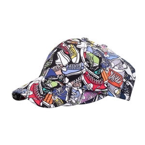 Graffiti printed outdoor baseball cap featuring colorful canvas shoe patterns and hard brim