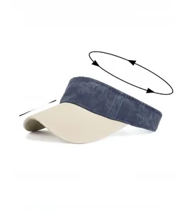 Detail view of cotton sun visor showing 100% cotton fabric and 7.5cm brim specs