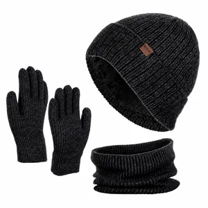 Winter Warm Knit Beanie Hat Neck Warmer Scarf Touchscreen Gloves For Men Women Outdoor Thermal Acrylic Accessory