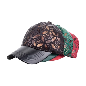 Classic patterned baseball caps in bronze green and red with premium textured leather brims