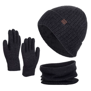 Winter 3-piece set with knitted hat, neck warmer and gloves in dark gray marl finish