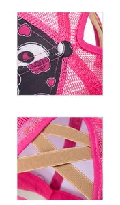 Detail of the ponytail opening with cross elastic bands on mesh trucker cap