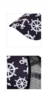 Detailed close-up showing stitching and nautical anchor print on black mesh ponytail cap