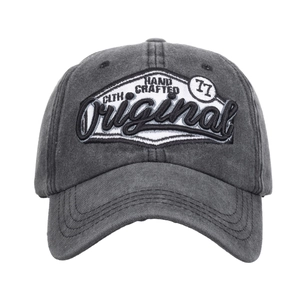 Front view of charcoal grey washed cotton baseball cap with vintage Original embroidery