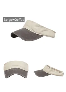 Detailed views of washed cotton sun visor hat in beige and coffee brown contrast