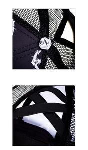 Detail of breathable mesh baseball cap with elastic criss-cross ponytail back design