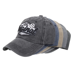 Vintage washed cotton baseball caps with original embroidery in multiple colors