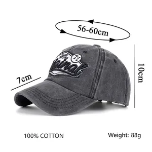 Vintage gray washed cotton baseball cap with Original hand crafted embroidery
