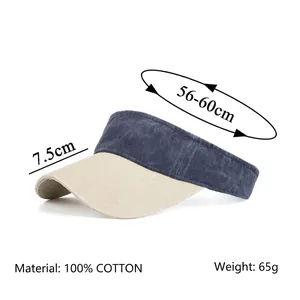 Washed contrast color sun visor hat in navy and beige cotton for outdoor sports