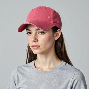Detailaufnahme der Distressed-Optik mit Fransenlöchern an der pinken Baseballkappe