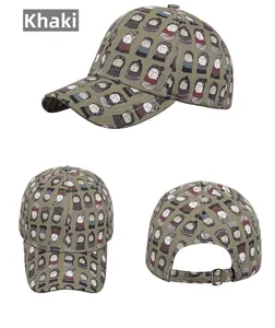 Détails de la casquette de baseball kaki avec imprimés cartoon et boucle en métal réglable