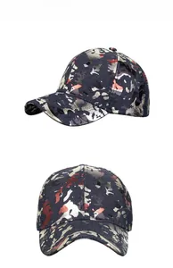 Detail view of reflective graffiti camouflage baseball cap with high-quality stitching