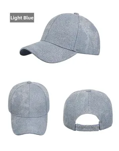 Detailed views of light blue baseball cap with shiny sequins and adjustable back strap