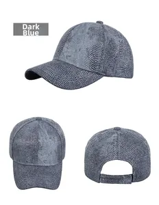 Detailed views of dark blue sequin bubble texture baseball cap with adjustable back strap