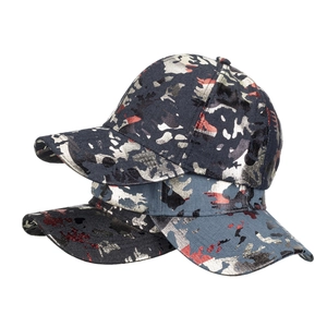 Reflective camouflage baseball cap with metallic foil graffiti print and curved brim
