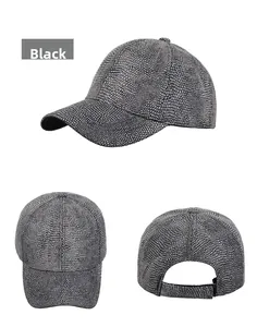 Detailed views of black textured baseball cap showing glitter surface and adjustable strap