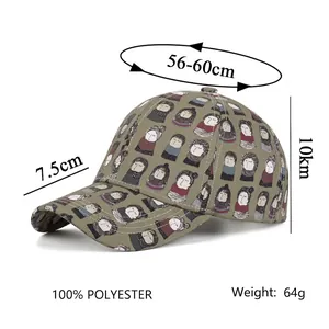 Casquette de baseball vert olive avec imprimé personnage et détails en 100% polyester