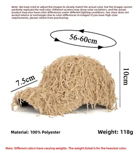 Faux fur baseball cap detailed dimensions featuring khaki plush fringe and 100% polyester