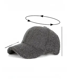Detail specifications of grey plush baseball cap with size and material dimensions