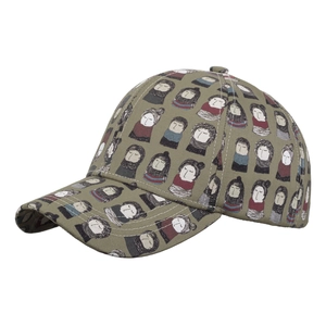 Casquette de baseball vert olive avec imprimé dessin animé et visière courbée de profil