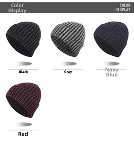 Color options of ribbed knit beanies in black, grey, navy blue, and burgundy red