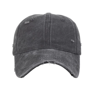 Vintage Unisex Baseballkappe in Grau, verwaschenes Design mit Fransen und Destroyed-Effekt