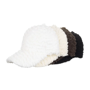 Fuzzy faux shearling baseball caps for winter in white, beige, brown, and black colors