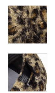 Detail of leopard print baseball cap featuring soft faux fleece texture and adjustable strap