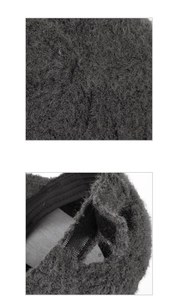 Detail of dark grey plush baseball cap showing fuzzy texture and Velcro back closure