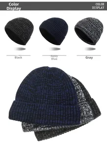 Winter striped knit beanies in black navy and grey colors for outdoor warmth