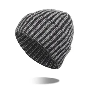 Unisex Winter Warm Ribbed Knit Beanie Hat Acrylic Polyester Nylon Blend Jacquard Pattern Cuffed Skull Cap For Outdoor Daily