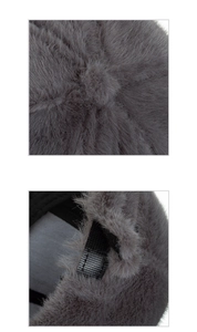 Detail of plush faux mink fur texture and adjustable velcro strap inside baseball cap