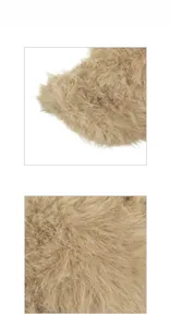 Close-up of khaki plush faux fur texture showing soft and fluffy fibers of the baseball cap