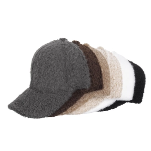 Winter plush baseball cap in five colors featuring warm fuzzy sherpa fleece texture