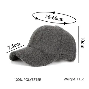 Dark grey plush baseball hat with dimensions 7.5cm brim and 56-60cm head circumference