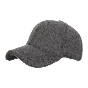 Gray plush baseball cap with fluffy faux rabbit fur for winter outdoor windproof warmth