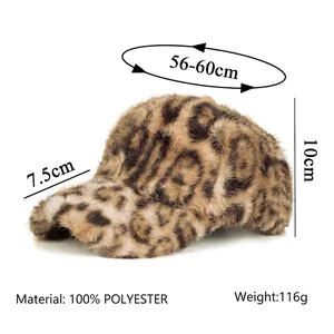 Casquette de baseball léopard en fausse fourrure pour femme avec détails de taille