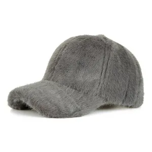 Women Faux Fur Baseball Cap Thickened Warm Plush Winter Hat Windproof Soft Faux Mink Fur Adjustable Ponytail Sports Cap