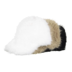 Winter faux fur baseball caps in white, khaki and black colors for warm styling