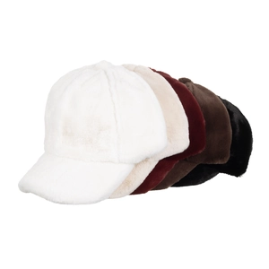 Plush faux rabbit fur winter baseball caps for women in five assorted solid colors