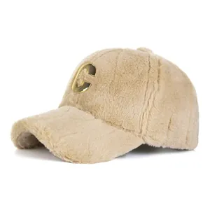Damen Winter Warm Kunstpelz Baseballkappe Einfarbig Plüschmütze Mit Metallic C Buchstabendekor Verstellbare Outdoor Snapback Kappe